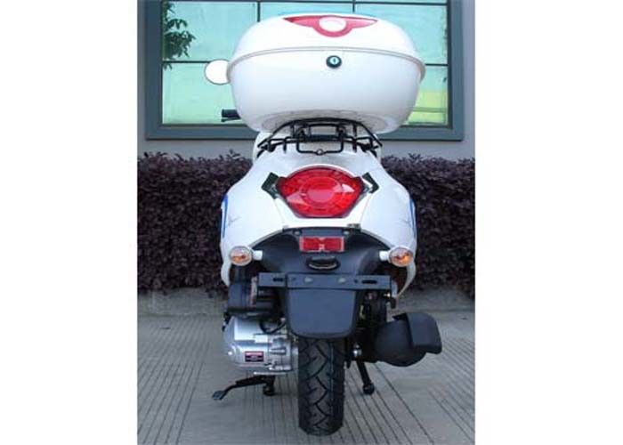 2箱の背面図ミラー/後部箱が付いている白く/青50cc小型バイクのスクーター